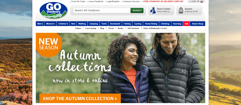 GoOutdoors Homepage Screenshot